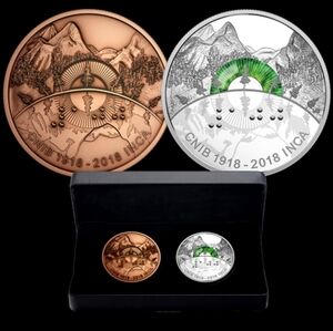 2 oz. Pure Silver Coin and Bronze Medallion Set-Canadian Institute Of The Blind